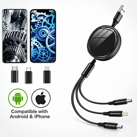 3-in-1 Retractable Charging Cable – Fast Charge Multi-Connector Cable for iPhone & Android