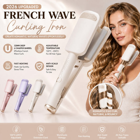 French Wave Curling Iron, Fast Heating Adjustable Temp, 1.6m Cord for All Hair Types